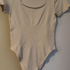 Stylish Cream Ribbed Bodysuit